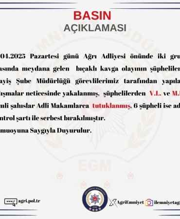 Ağrı adliyesi Önündeki bıçaklı kavgayla İlgili 2 Şüpheli tutuklandı