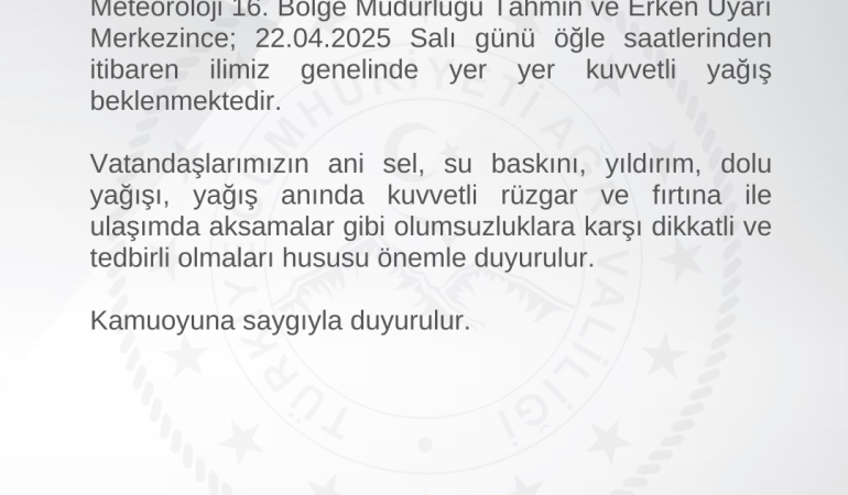 Kuvvetli yağış uyarısı: ani sel, su baskını ve fırtına riskine dikkat!